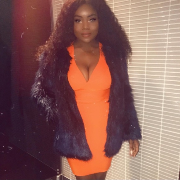 Amazing Bright Orange Bodycon Dress - Picture 2 of 2